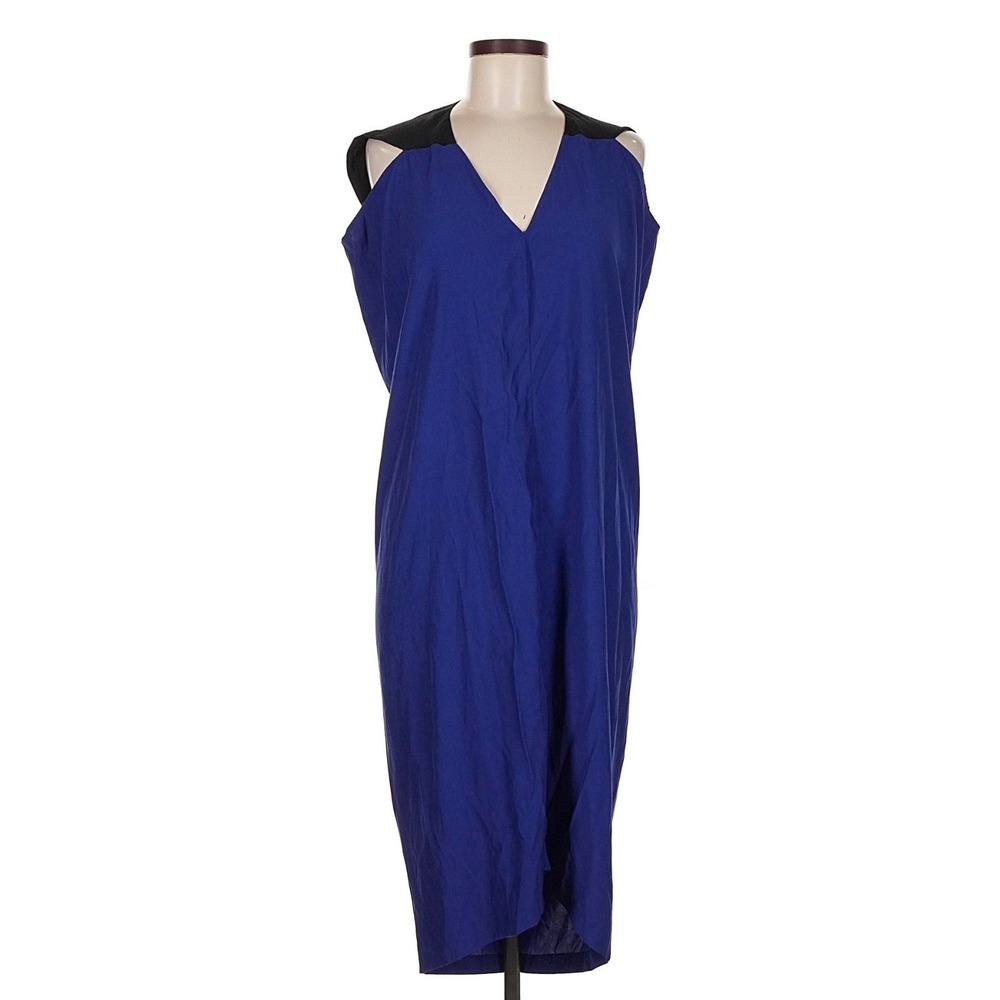Zero Maria Cornejo Blue Black Colorblock V-Neck Sleeveless Midi Dress Size 8